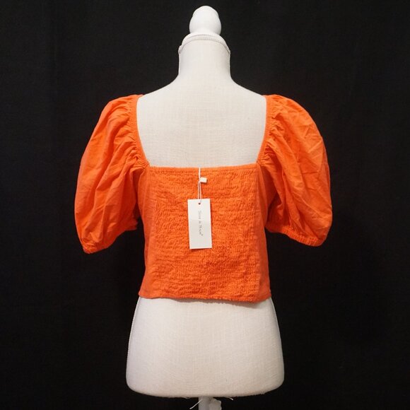 Sim & Sam Salmon Crop Top w/ Balloon Sleeves and Sweetheart Neckline Women’s XL - Picture 6 of 8